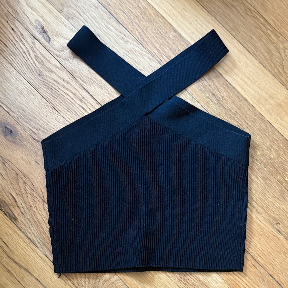 Quince Black Ribbed Cross-Back Crop Top